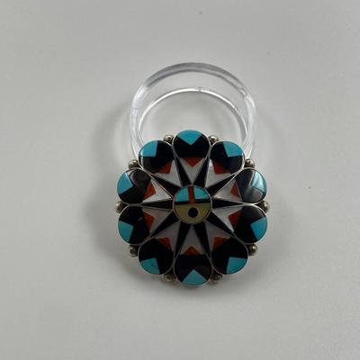 Vintage Delwin Gasper Zuni Sterling Silver Tewa Pin Pendant