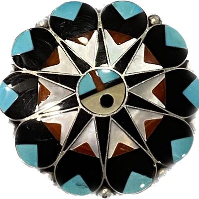 Vintage Delwin Gasper Zuni Sterling Silver Tewa Pin Pendant