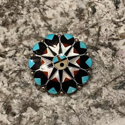 Vintage Delwin Gasper Zuni Sterling Silver Tewa Pin Pendant