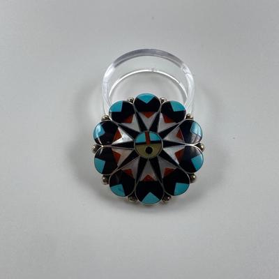 Vintage Delwin Gasper Zuni Sterling Silver Tewa Pin Pendant