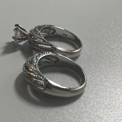 Sterling Silver Engagement Ring Set with CZ Stones