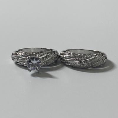 Sterling Silver Engagement Ring Set with CZ Stones