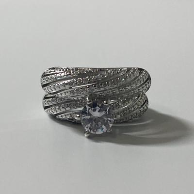 Sterling Silver Engagement Ring Set with CZ Stones