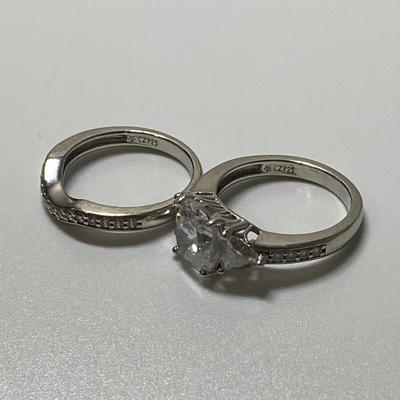 Sterling Silver Engagement Ring Set with CZ Stones