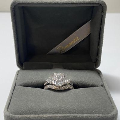 Sterling Silver Engagement Ring Set with CZ Stones