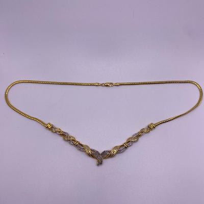 Gold Plated Necklace with Diamond Chips