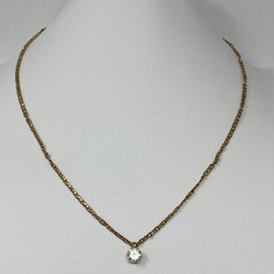 14K Yellow Gold Necklace with White Beryl Stone Pendant