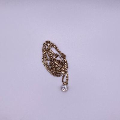14K Yellow Gold Necklace with White Beryl Stone Pendant