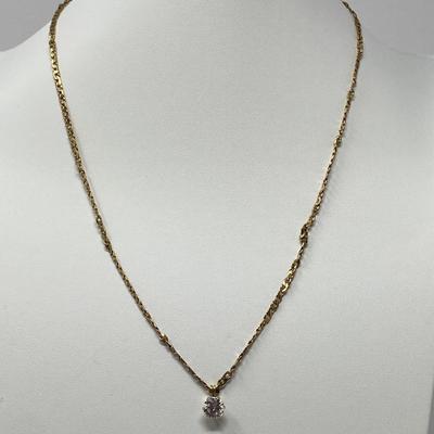 14K Yellow Gold Necklace with White Beryl Stone Pendant