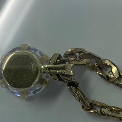 14K Yellow Gold Necklace with White Beryl Stone Pendant