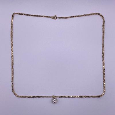 14K Yellow Gold Necklace with White Beryl Stone Pendant
