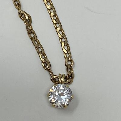 14K Yellow Gold Necklace with White Beryl Stone Pendant