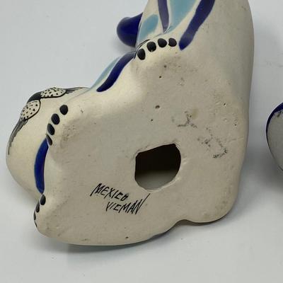 Mexico Tonala Art Pottery Cat and Duck Figurines