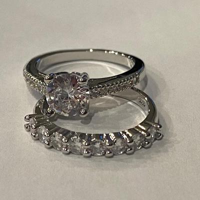 Sterling Silver Engagement Ring Set with CZ Stones