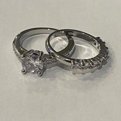 Sterling Silver Engagement Ring Set with CZ Stones