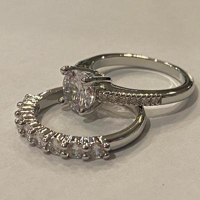 Sterling Silver Engagement Ring Set with CZ Stones