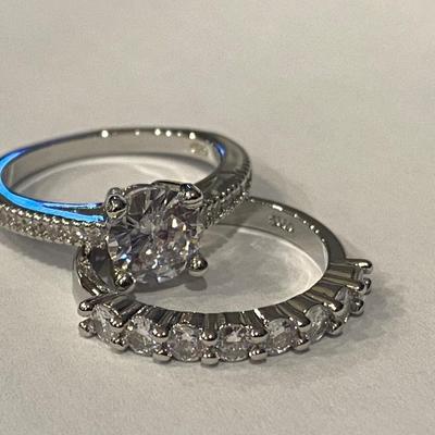 Sterling Silver Engagement Ring Set with CZ Stones