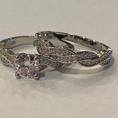 Sterling Silver Engagement Ring Set with CZ Stones