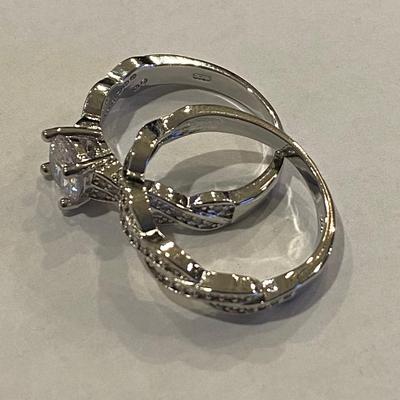 Sterling Silver Engagement Ring Set with CZ Stones
