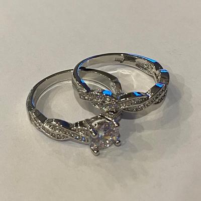 Sterling Silver Engagement Ring Set with CZ Stones