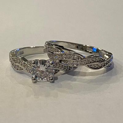 Sterling Silver Engagement Ring Set with CZ Stones