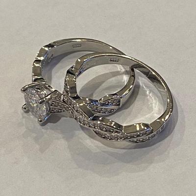 Sterling Silver Engagement Ring Set with CZ Stones