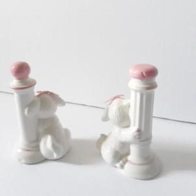 Mid Century Pink Puppy Figurines 