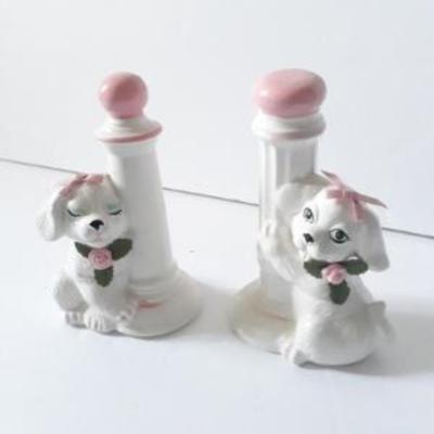 Mid Century Pink Puppy Figurines 