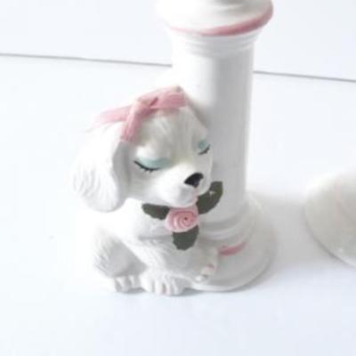 Mid Century Pink Puppy Figurines 