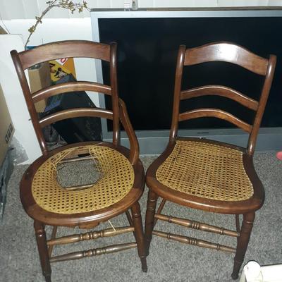 Vintage Wood and Wicker Ladder Back Chairs 