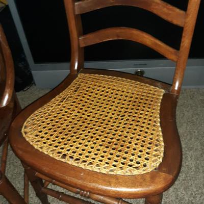 Vintage Wood and Wicker Ladder Back Chairs 