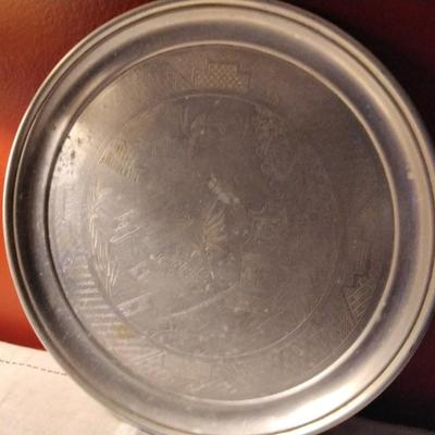 Vintage Swan Brand Chrome Serving Tray with Chinese Willow Pattern