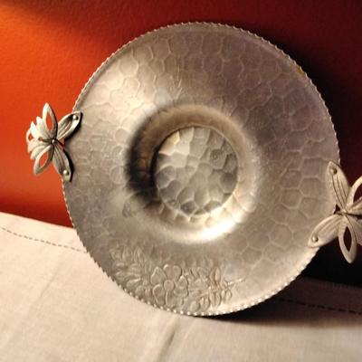 Hammered Aluminum Hand forged handled tray