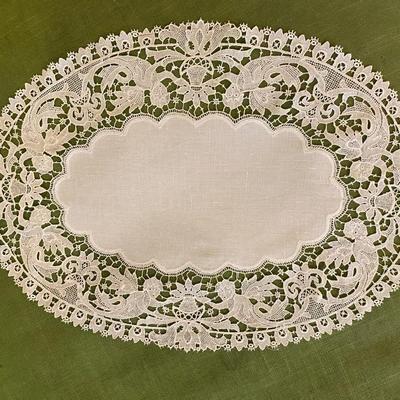 French Schiffli antique doily w Mermaids !
