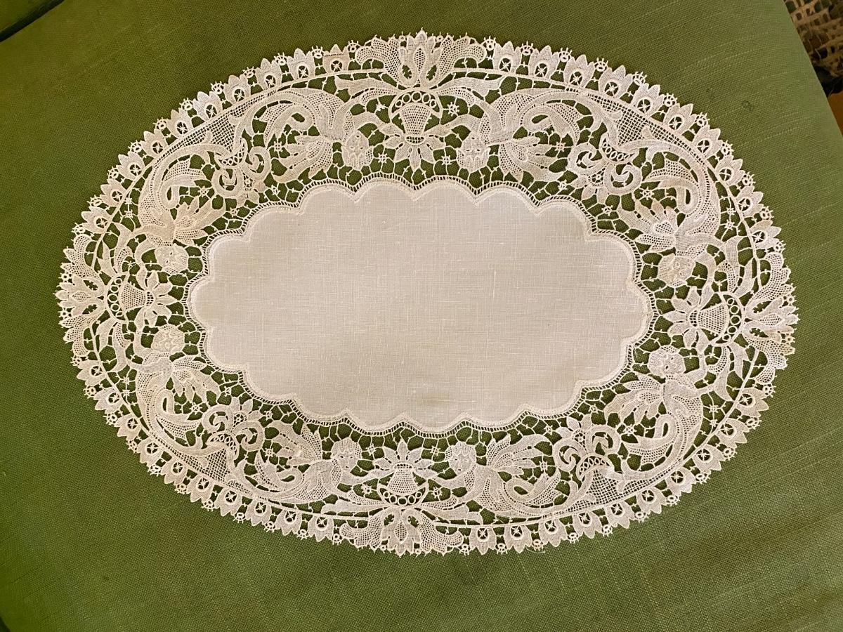 French Schiffli antique doily w Mermaids !