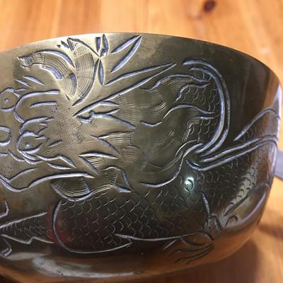 3 pc Vintage brass Chinese etched bowls