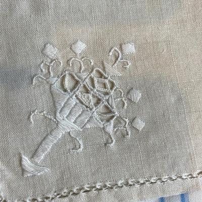 Vintage Hand Stitched Linen Table Cloth and Napkins