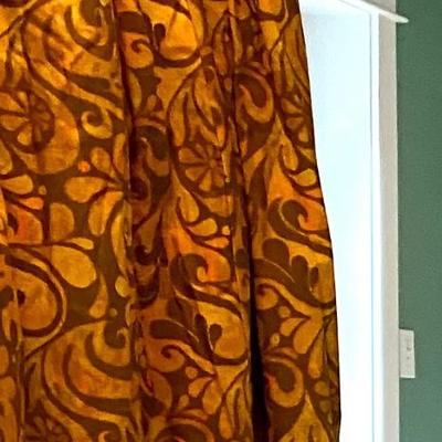 RETRO 70s Flower Power Fabric Drapes Nubby Orange and Brown