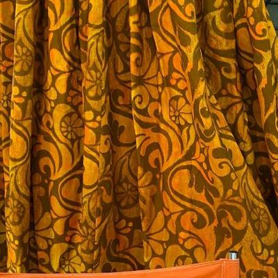 RETRO 70s Flower Power Fabric Drapes Nubby Orange and Brown