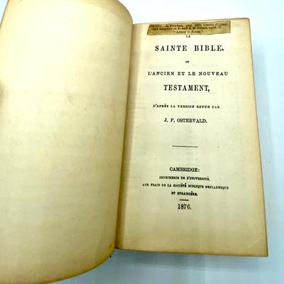 Antique French 1876 Bible SANTE BIBLE Inscribed John A. Squire