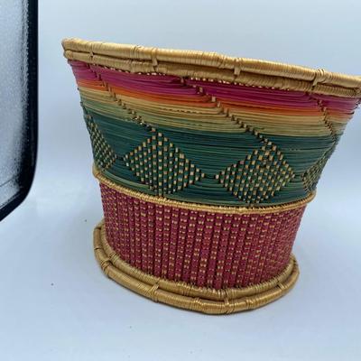 Antique Native Basket Colorful w Old Thread