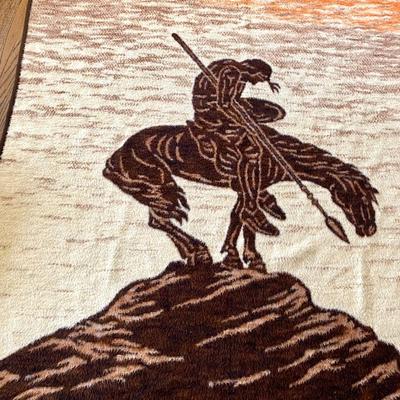 Vintage 70s Native American Indian Chief Reversible Blanket Throw by Biederlack RETRO Orange and Brown