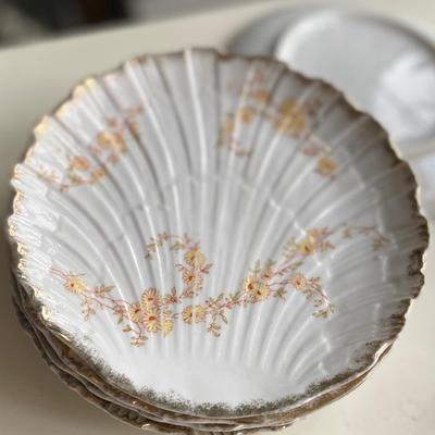 Antique Lot 6 Moser Hard Paste Shell Plates from Squire Mansion