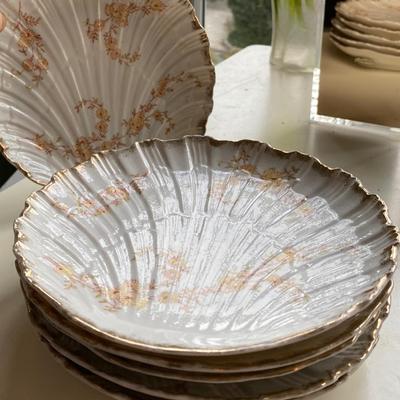 Antique Lot 6 Moser Hard Paste Shell Plates from Squire Mansion