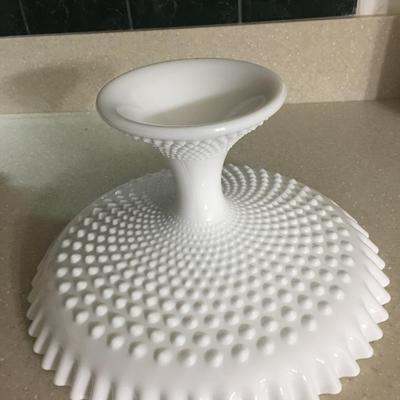 Vintage Fenton ruffled edge hobnail milk glass pedestal cake/pie stand