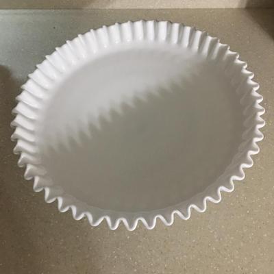 Vintage Fenton ruffled edge hobnail milk glass pedestal cake/pie stand