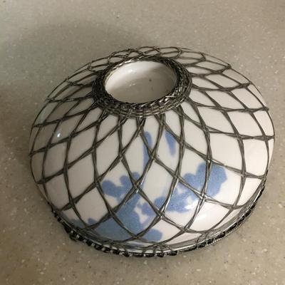 Antique Porcelain Japanese  AWAJI Bowl in Silver Wire handle