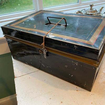 Antique Locking Old Toleware Deed Legal Document Box