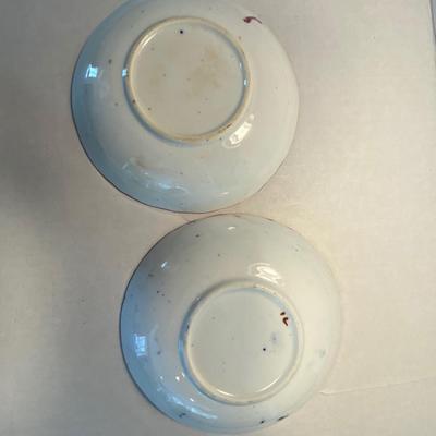 Pair Gaudy Welsh Oyster Handpainted little bowls