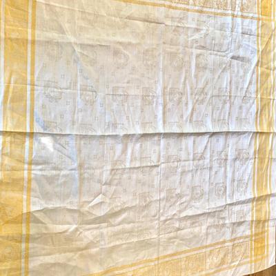 Antique  DAMASK Yellow Banded Tablecloth San Francisco Oâ€™CONNOR MOFFATT & CO